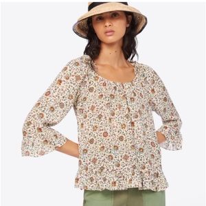 Tory Burch Floral Ivory Soleil Silk Ruffle Blouse in Blooming Flowers Size 10